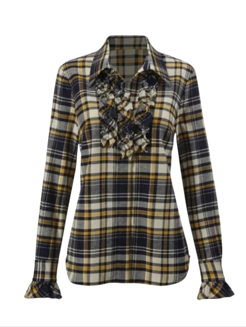 Cabi Seattle Shirt Long Sleeve Navy Cream Plaid Button Flannel Shirt L